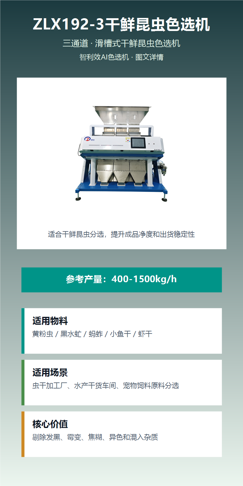 ZLX192-3干鲜昆虫色选机 图文详情1